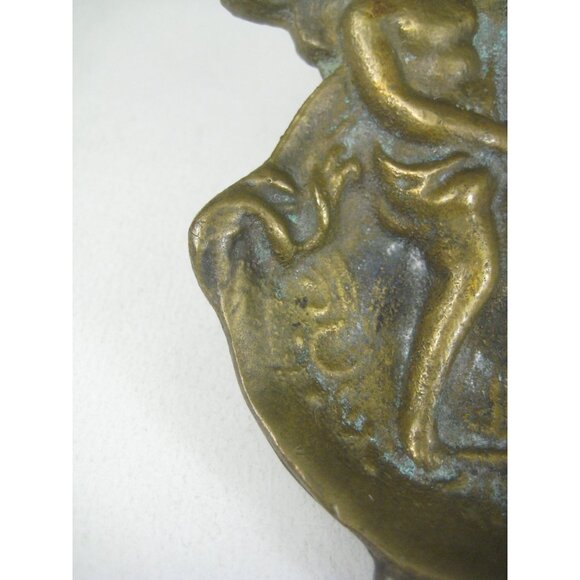 Vintage Brass Cherub Playing Cello Decorative Tray Tabletop Angel Playing Violin - Picture 3 of 12